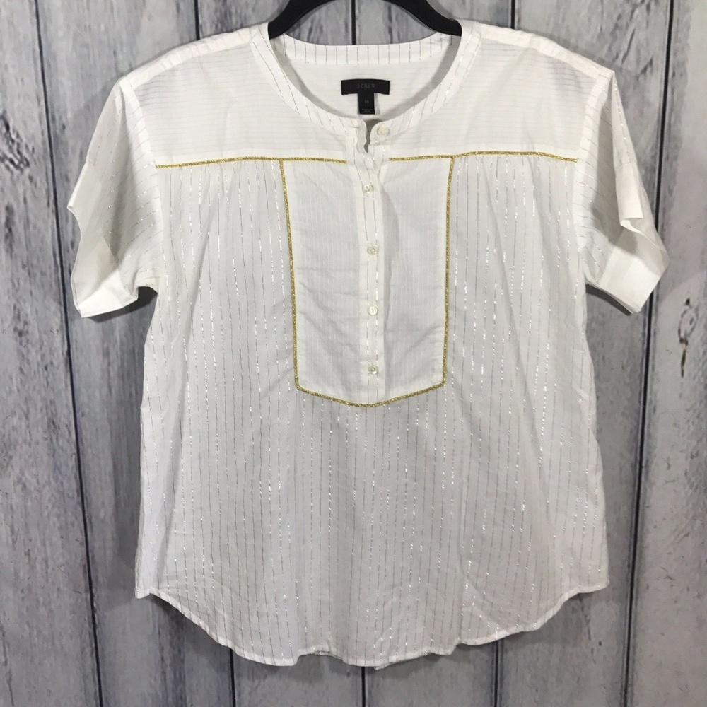 J. Crew XS Shirt Short Sleeve White Pop Over